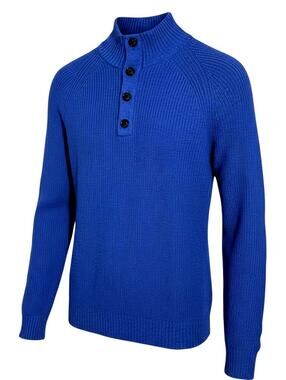 BANANA REPUBLIC Mens (L) Cobalt Blue 100% Extra-Fine Merino Wool 4-Button Henley